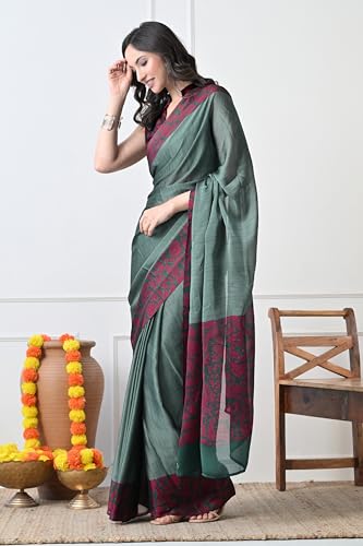 Image of MIRCHI FASHION Women Saree Abstract Print Chiffon | Breathable Lightweight Casual Sari for Regular Use and Office with Unstitched Blouse (Available in 25 Colors)
