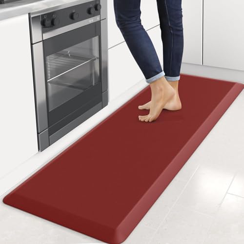Image of 4 /5 Inch Thick Kitchen Mats for Floor, StepRite Kitchen Rug for Standing Desk, Non-Slip, Thicker, Stain & Water Resistant, Comfort Anti Fatigue Floor Mat for Home, Kitchen, Office - Red,70 * 24''