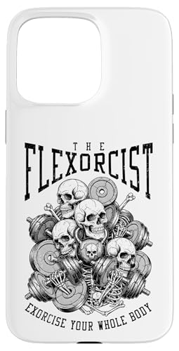 Flexorcist 面白い ジム ハロウィン 頭蓋骨 骨 フィットネス リフター スマホケース iPhone 15 Pro Max 用