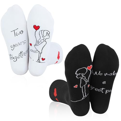 scenicamp 2nd Anniversary Cotton Socks Gift, 2 Pairs Romantic Cotton Couple Socks for Him Her...