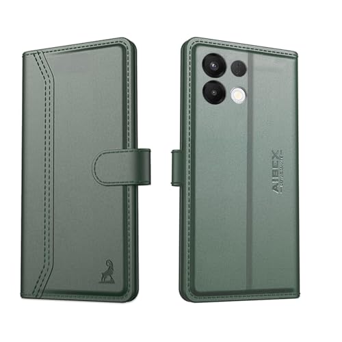 Image of AIBEX Compatible for Oppo K13 5G Flip Cover Leather Finish with Magnatic Closure | Inside TPU with Card Pockets | Wallet Stand | Complete Protection Flip Case -Green