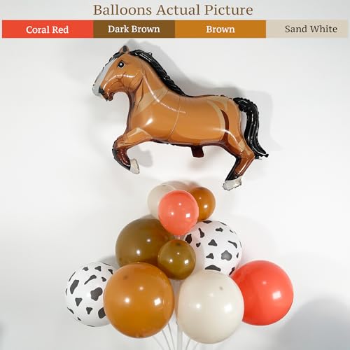 Image of 148Pcs Western Balloon Arch Garland Kit with Red Brown White Cowprint Horse Balloons for Boy First Rodeo, Wild West Country Birthday Decorations, Farm Fiesta Party Decor