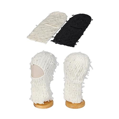 Handmade Neck Protect Hat with Eyes Winter Knit Hat Winter Presents for Students Teens Cycling Skiing White2