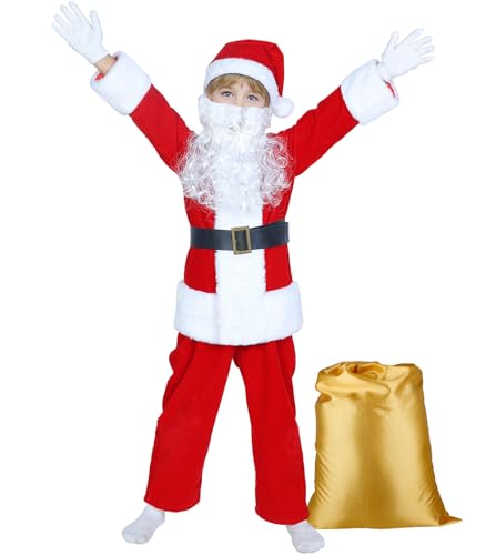 MeiLiMiYu 6Pcs Santa Claus Costume for Boy Santa Suit Christmas Halloween
