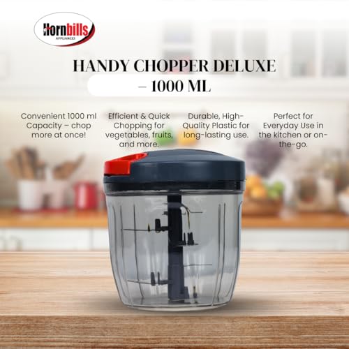 Image of Hornbills Vegetable Manual Chopper with 5 Blades 1000ml Kitchen Multi Blade Food Chopper for Vegetables Onion Garlic Hand Chopper Stainless Steel Blade Compact Vegetable Portable Mini Chopper | Red