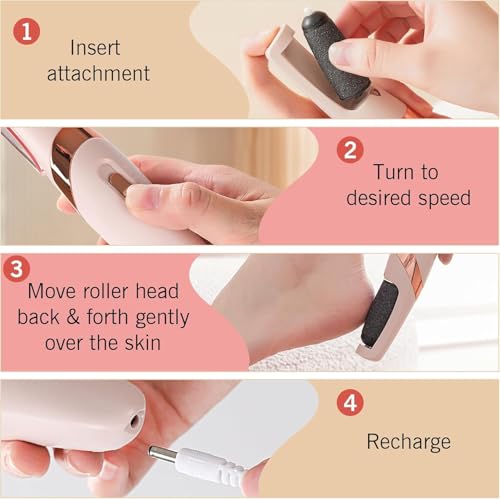 Image of Callus Remover for Feet - Rechargeable Pedicure Tool with Foot Filer & Scrubber Kit - Removes Dry, Hard & Dead Skin - Smooth Pedicure Wand - Professional Foot Care Machine for Silky Soft Feet