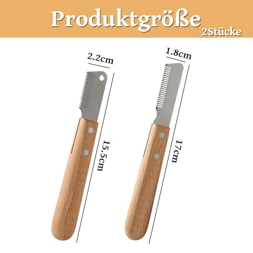 AJKQNMA Trimmmesser für Hunde mit Holzgriff Trimmkamm Feiner & Grober Kamm Trimm Messer Hundekamm aus gehärtetem und geschliffenem Edelstahl Haustierpflege Werkzeug für Haustier Pet Unterwolle