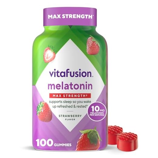 Vitafusion Max Strength Melatonin Gummy Supplements, Strawberry Flavored, 10 mg Melatonin Sleep Supplements, America’s Number 1 Gummy Vitamin Brand, 50 Day Supply, 100 Count