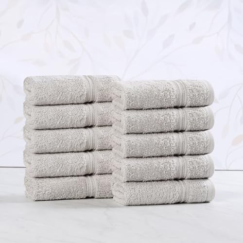 Superior Heritage Egyptian Cotton Face Towel Set, Small Towels for Kitchen, Home Bathroom, Guest Bath, Luxury Essentials, Plush, Absorbent Basics, Washcloths, Spa, Hotel, Resort, Set of 10, Silver