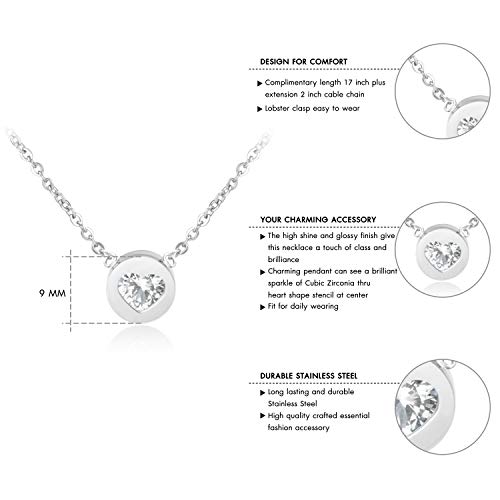 555Jewelry MNCN262A Womens Stainless Steel Premium Minimalist Heart Cubic Zirconia Cz Engraved Tiny Dot Round Circle Bead Floating Disc Fashion Accessory Jewelry Pendant Necklace thumb #2