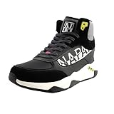 Napapijri Sneakers für Damen, Modell Leaf, aus Wildleder und Stoff, schwarz und grau, mit pinken Sprüchen, Unterseite aus rutschfestem Gummi., Schwarz - Schwarz - Größe: 36 EU