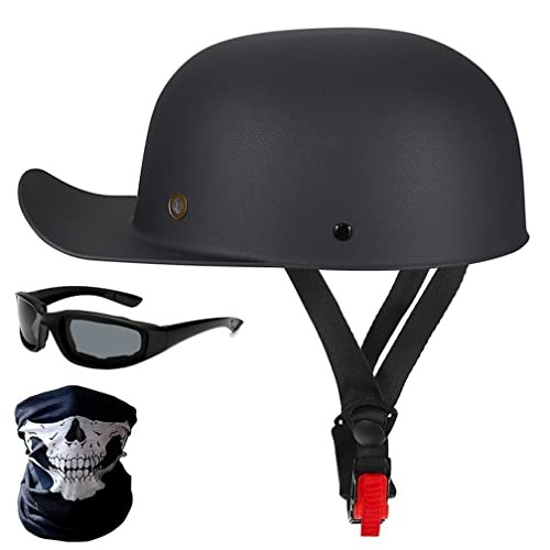 Motorrad-Halbhelme Mit Brille Und Gesichtsabdeckung Retro-Schirmmütze Halbschale Halbschalenhelm DOT/ECE-geprüfter Vintage-Helm Im Deutschen Stil Für Männer Und Frauen  M/L/XL