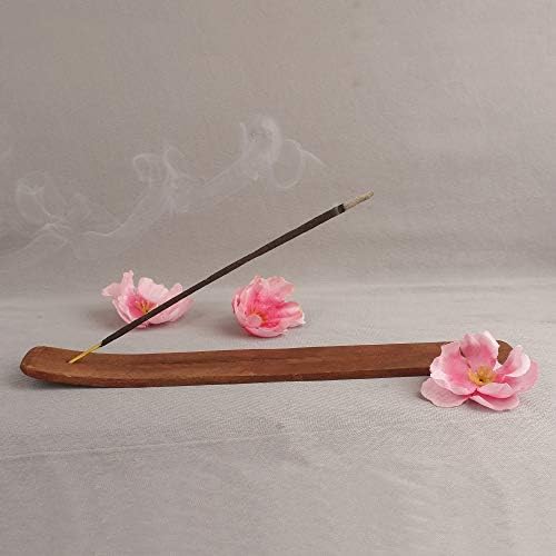 Set of 2 Wooden Incense Sticks Holder with Brass Inlaid - 25 x 04 cm Brown Handmade Burner Ash Catcher Home Utilities & Accessories Meditation Yoga Spa Home Temples Relaxation