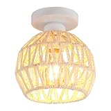 【Ampoule E27 applicable】Ce plafonnier en rotin nécessite d'une douille d'ampoule E27 standard, compatible avec toutes les ampoules à incandescence, LED et halogène tungstène (Ampoule Non Incluse, Max 60W).