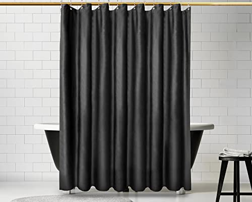Tititex Black Velvet Shower Curtain Sets, Double Stitching Of Soft Cozy Fabric With Waterproof Layer Elegant Bathroom Decorative Curtain 72X78 Inch, With 12 Metal Hooks #TOP2