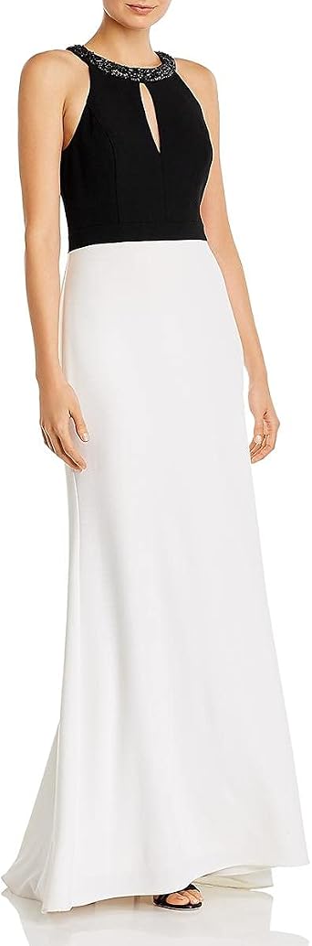 Aidan Mattox Womens Embellished Zippered Halter Sleeveless Keyhole Full-Length Evening Hi-Lo Dress