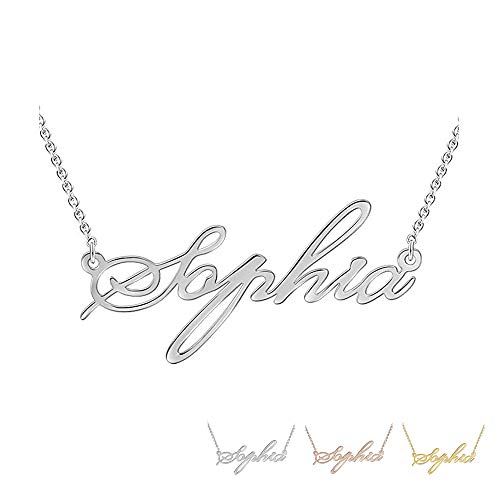 Grand Made Name Necklace Collar para Mujer con Nombre 925 joyería de Plata esterlina para Madre Hermana Regalo Personalizado de San Valentín (Silver, Plata)