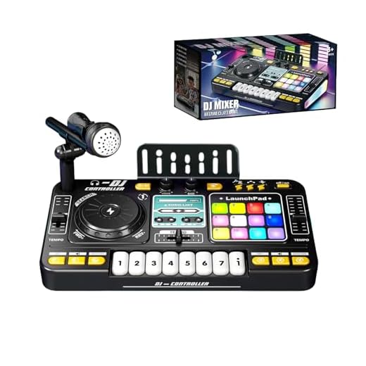 Juguete mezclador de DJ para niños, tocadiscos musical para DJ con sonidos de luces, juego de instrumentos de piano electrónico con micrófono karaoks,juego de mezclador D J BKid para niños de 3-6 años