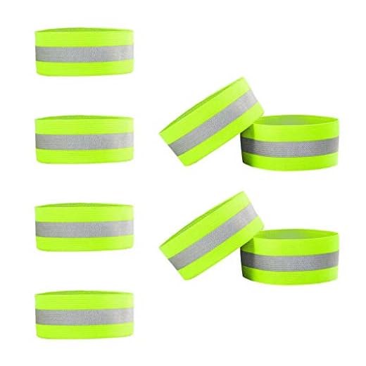 Juland 8 PCS Reflective Wristbands Adjustable Elastic Running Gear Arm Bands Belt High Visibility Safety Reflector Straps Bicycle Pants Cuff Clip for Runners Women Kids Men Fluorescent Green