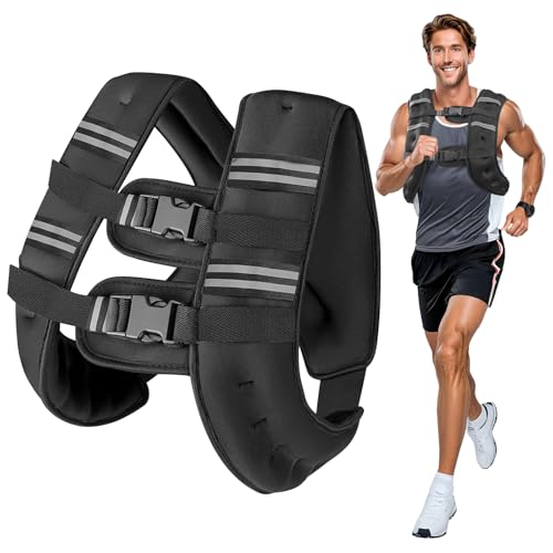 Wolliwa Weighted Vest for Women Men, 8lb/12lb/16lb/20lb Weight Vest with Reflective Stripe Double Adjustable Buckle Straps Back Mesh Pocket for Workout Strength Training Walking Jogging Running,20 lb