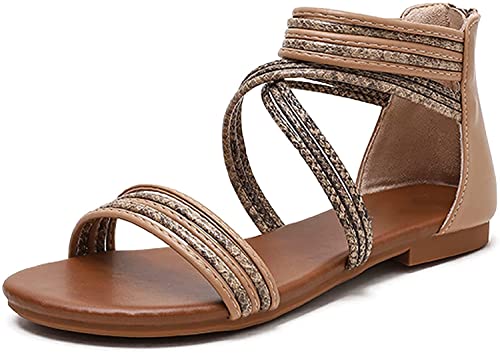 Sandales strappy zippées beige taille 37 style romain rétro