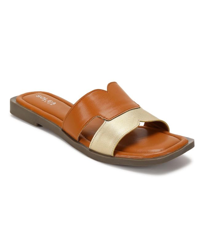 PARAGON RK6023L Womens Tan Sandals | Stylish Slip on Flat Sandals with Cushioned Soles | Comfortable Everyday Sandals for Outdoor Use (B0CJM51JQW) Amazon Price History, Amazon Price Tracker