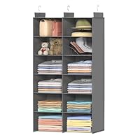 ALLTIDYUP Hanging Wardrobe Organiser – Dual-Row Closet Storage with 3 Hooks, Foldable Hanging Shelves for Small Spaces, Bedroom or Dorm (Gray, 6-tier)
