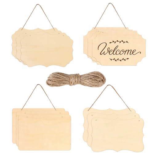 12 Stück Unfertiges holzschild,Hängendes Holzschild mit 2 Löchern und Juteseil Blanko Holzschilder Rechteckiges Hängendes Holzschild zum Aufhängen DIY Basteln,Brandmalerei, Malen, Schreiben,Dekorieren