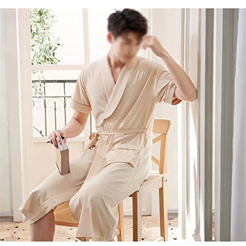 Mens Robe Elegant Short Sleeve Cotton Robes For Men Bathrobe Sleepwear Dressing Gown (Color : A, Size : Xxxl Code) #TOP2