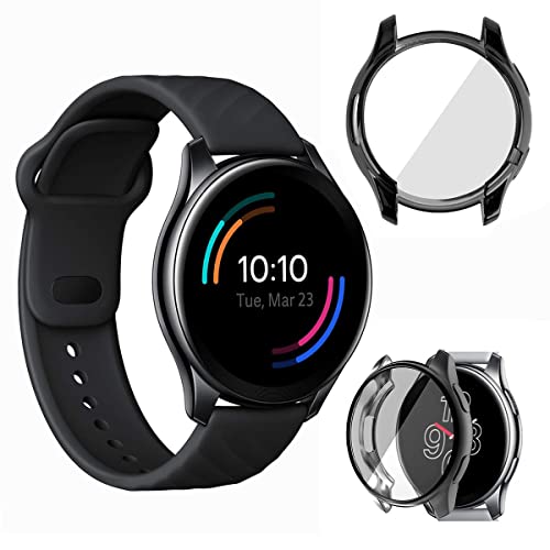 Image of YellowCult Engineered Soft TPU Cover Case for OnePlus Smart Watch (Body & Glass Protection|Flexible|Silicone|Moon Black) - Case Only