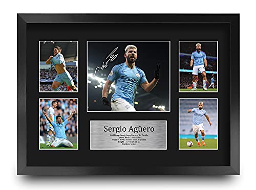 Cadeau foot Manchester City cadre photo A3 avec autographe signé Sergio Aguero