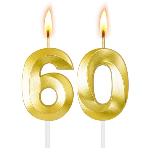 XPINBAO 60th Birthday Decorations for Women and Men Gold Number 60 Candle