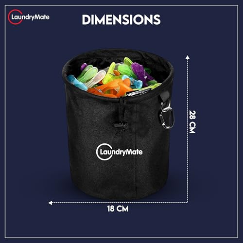 Laundry Mate Peg Bag With Closure Drawstring & Hanging Hook - Extra Large Weather Resistant Laundry Clothes Peg Storage - Hanging Clothesline Peg Bag (Black) - Image 4