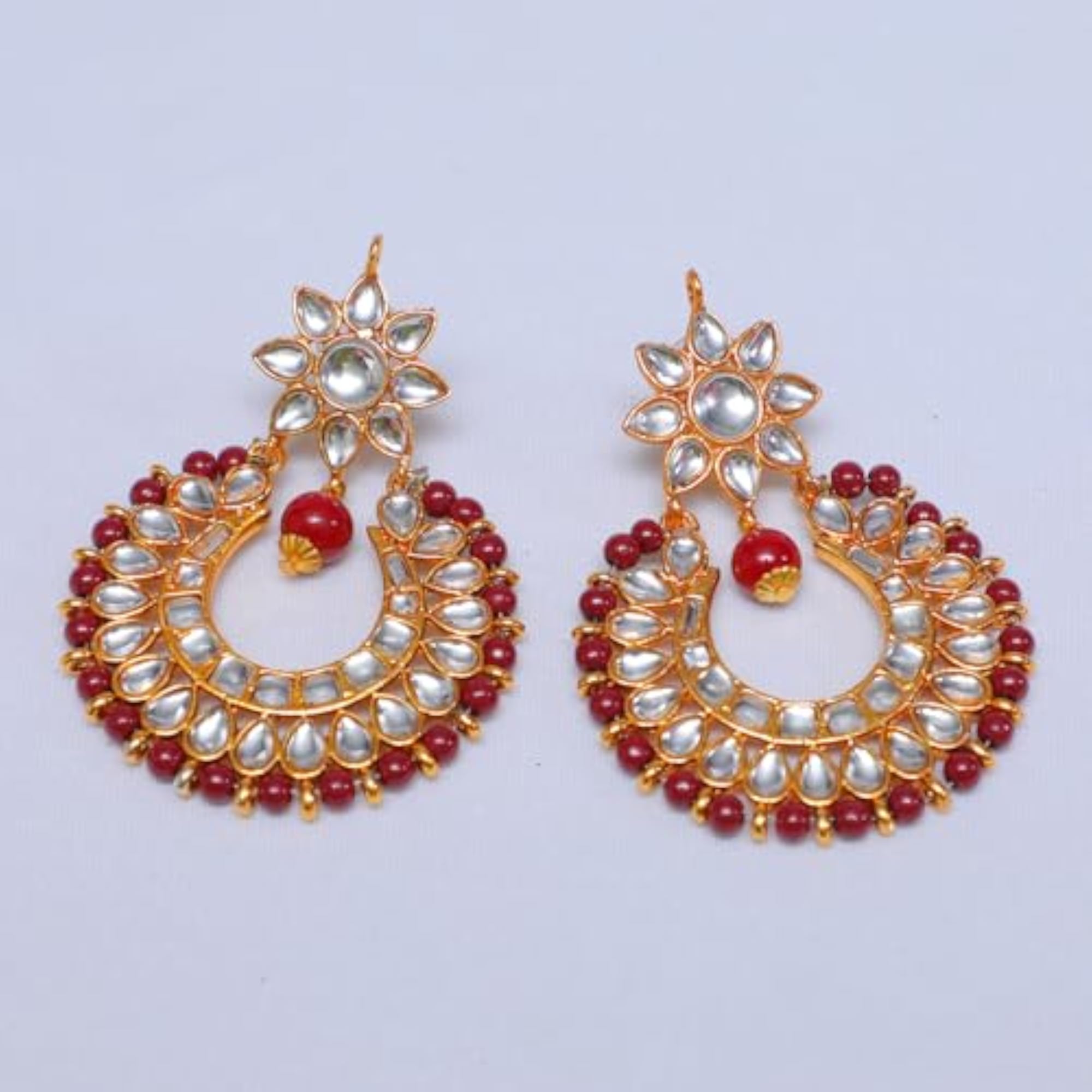 Gold Plated Kundan Choker Necklace Set with Maroon Beads