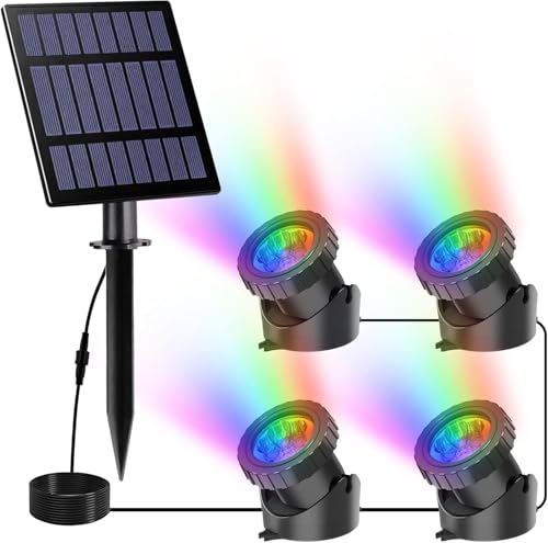 NATPOW Solar Pond Lights, Submersible Pond Light with 4 Lamps Landscape Spotlight Underwater Lights IP68 Waterproof Amphibious Lighting Light for Pool Garden,Outdoor(Long Press 3S to Turn on)