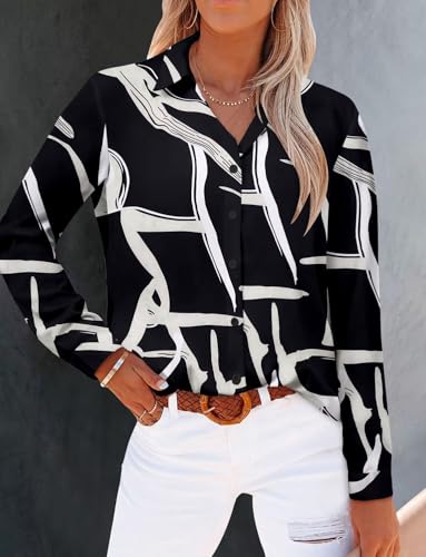Image of Magritta Women's Shirts Fashion Casual Loose Fit Long Sleeve Button Down Lightweight Collared Blouse Tops