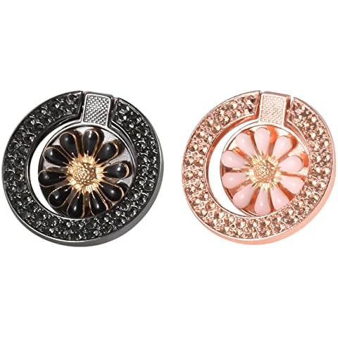 Fycyko [2Pack Phone Ring Bracket holder, Glitter Bling Daisy Artificial Diamond Shape Finger Grip Stand Holder Ring Car Mount Phone Ring Grip Smartphone Ring stent Tablet - Pink+Black Cover
