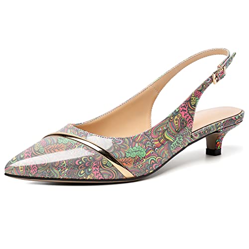Escarpins kitten heel Soireelady pour femme avec slingback et bout pointu