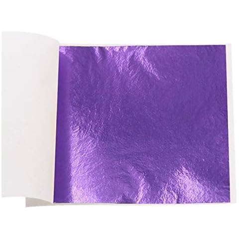 KINNO 100 Sheets Imitation Gold Foil Sheets - Purple GoId Leaf Sheets for Arts Decoration, Sculpture, Gilding, Nails, Handcrafts, Picture Frames, Paintings, Furniture, Wall, 3.15 by 3.35 Inches Cover