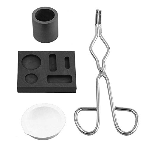 LTKJ 4pcs/Set Torch Melting Gold Silver Kit Tool, Graphite Crucible + Tong + Bowl + Combo Ingot Mould Set