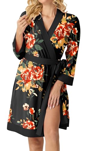 Image of PrinStory Womens Robe Knit Kimono Bathrobe Lightweight Soft Sleepwear Knee Length Lounge Robes