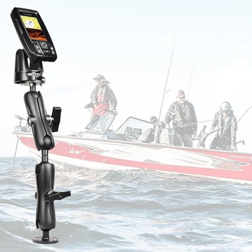 Image of VAUBORTTI Aluminum 1.5'' Ball Mount for Fish Finder,Tablet,ELD Holder, 14.76'' Extended Dual Arm, 2 AMPS Round Plates, Compatible with RAM C-Size Kits, Boat Marine Electronics Chartplotter Mount