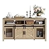 WAMPAT Farmhouse Buffet Cabinet Rustic Sideboard with Sliding Barn Doors 59 Coffee Bar Storage Cabinet with Mesh Doors Light Oak Cupboard Table for Kitchen Dining Room Living Room