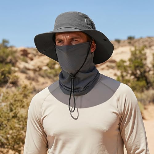 Image of GUSTAVE Mens Sun Hat Wide Brim Summer Sun Cap UV Protection Fishsing Hat Foldable Bucket Hat Outdoor