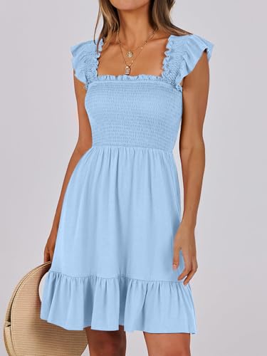 IFFEI Mommy and Me Matching Dresses Womens Smocked Ruffle Sleeve Mini Dress Vacation Beach Family Matching Outfits2