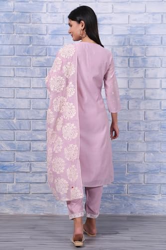 Image of W for Woman Embroidered Lace Cotton Blend Straight Kurta & Straight pant Set
