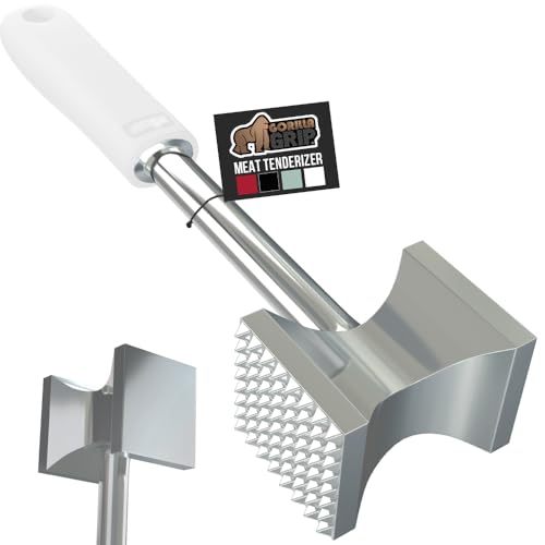 Image of GORILLA GRIP Patented Meat Tenderizer, Multipurpose Dual-Sided Kitchen Mallet for Steak, Shellfish, Nuts, Candy, Ice, Pork Cutlet Pounder, BPA-Free Soft Comfortable Handle, Dishwasher Safe, White