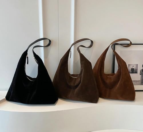 Image of Trendy Suede Crescent Shoulder Bag Women Tote Bag Satchels Crossbody Purse Top-handle Travel College Work Tote Handbag