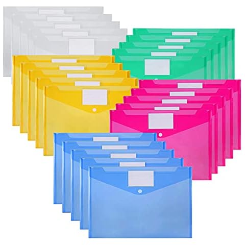 Nordun Plastic Wallets - Pack of 25 A4 Folders -13 x 9.2-inch Assorted Colours, Plastic Document Files Popper Wallets with Label Pocket and Snap Button-for Home, Office, School and Travel Cover