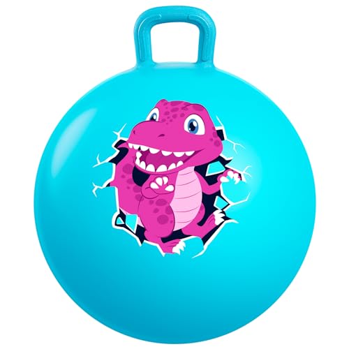 U&C Planet Hopper Ball 18 Inches Bouncy Ball with Handle for Kids Age 3-6 - Blue Dinosaur